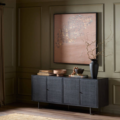 Woven Cane Mango Wood Sideboard - Styled View