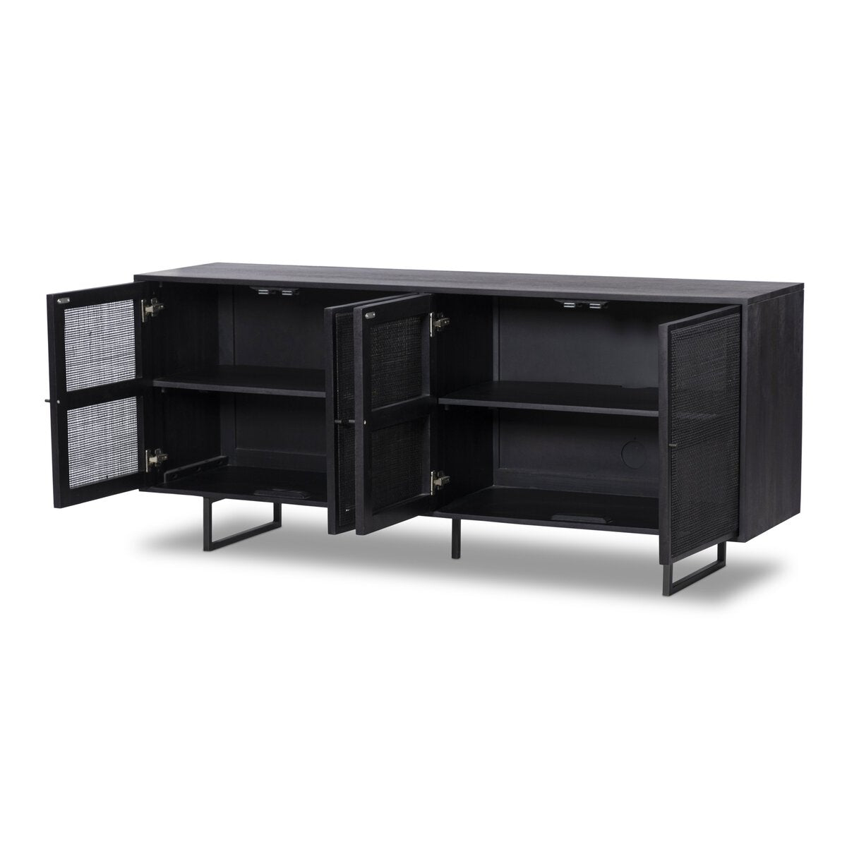 Woven Cane Mango Wood Sideboard - Open Storage View