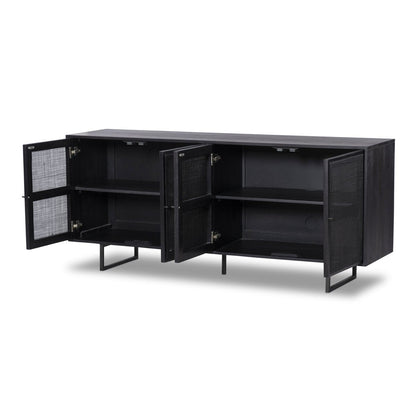 Woven Cane Mango Wood Sideboard - Open Storage View