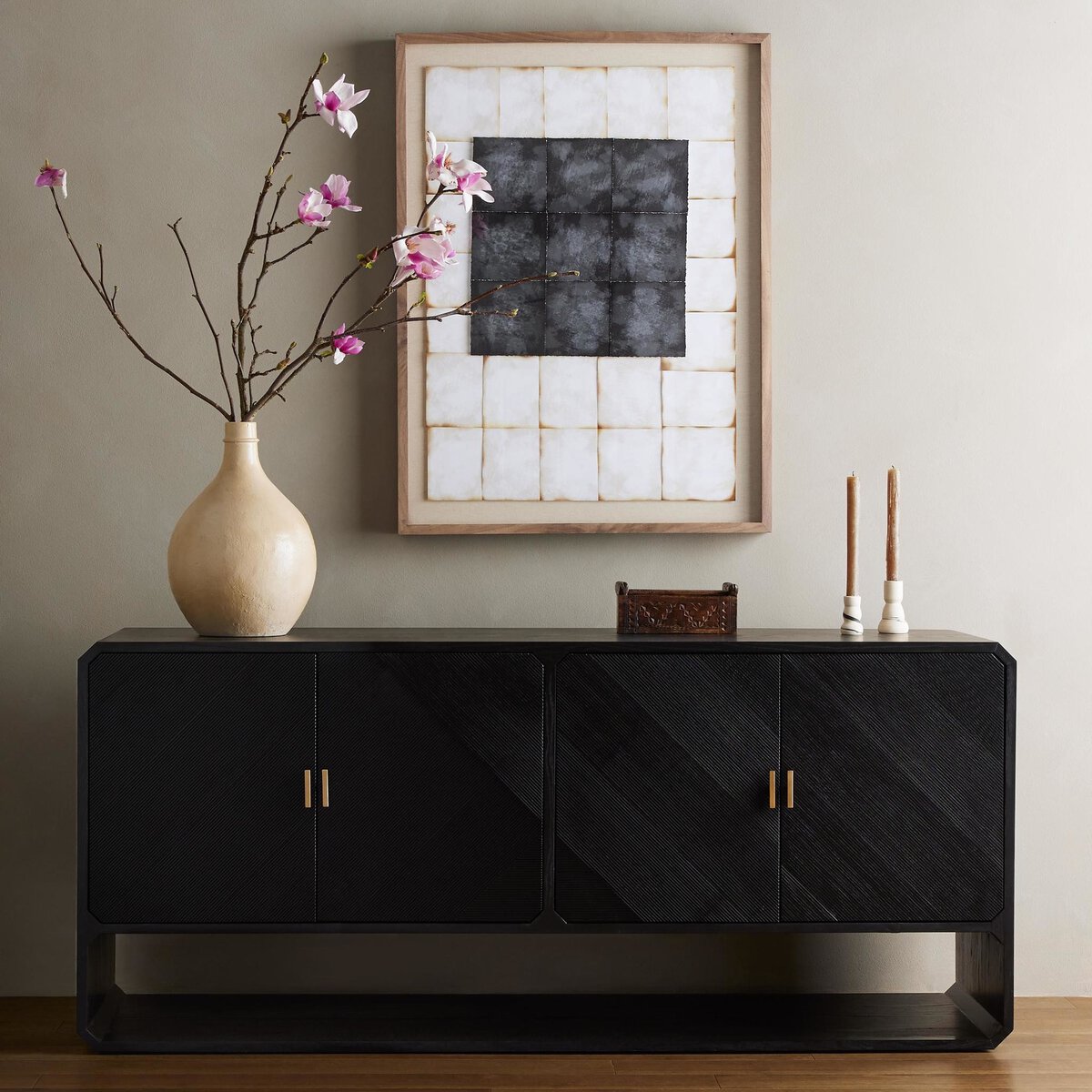 Reeded Ash Sideboard with Open Base - Styled View