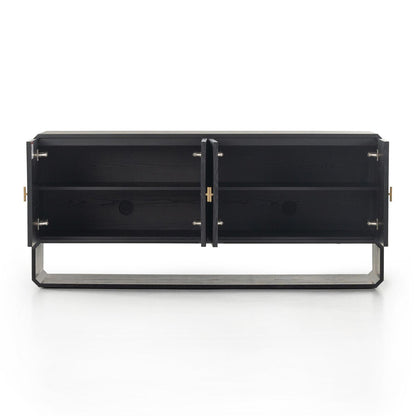 Reeded Ash Sideboard with Open Base - Open Storage View