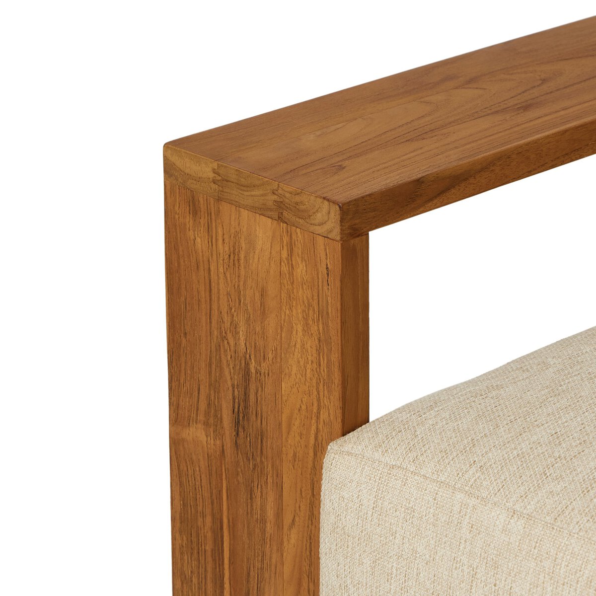 Wide Teak Frame Outdoor Lounge Chair - Detail View