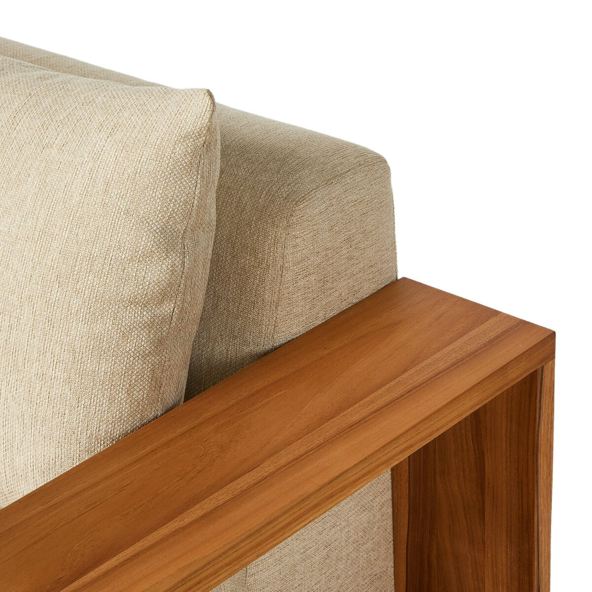 Wide Teak Frame Outdoor Lounge Chair - Detail View