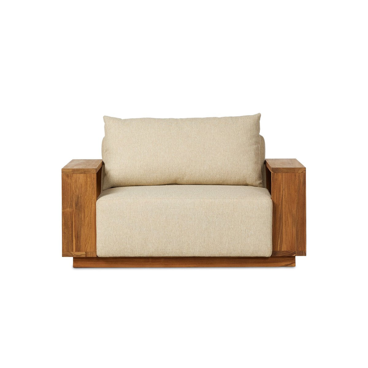Wide Teak Frame Outdoor Lounge Chair - Front View