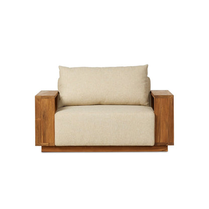 Wide Teak Frame Outdoor Lounge Chair - Front View