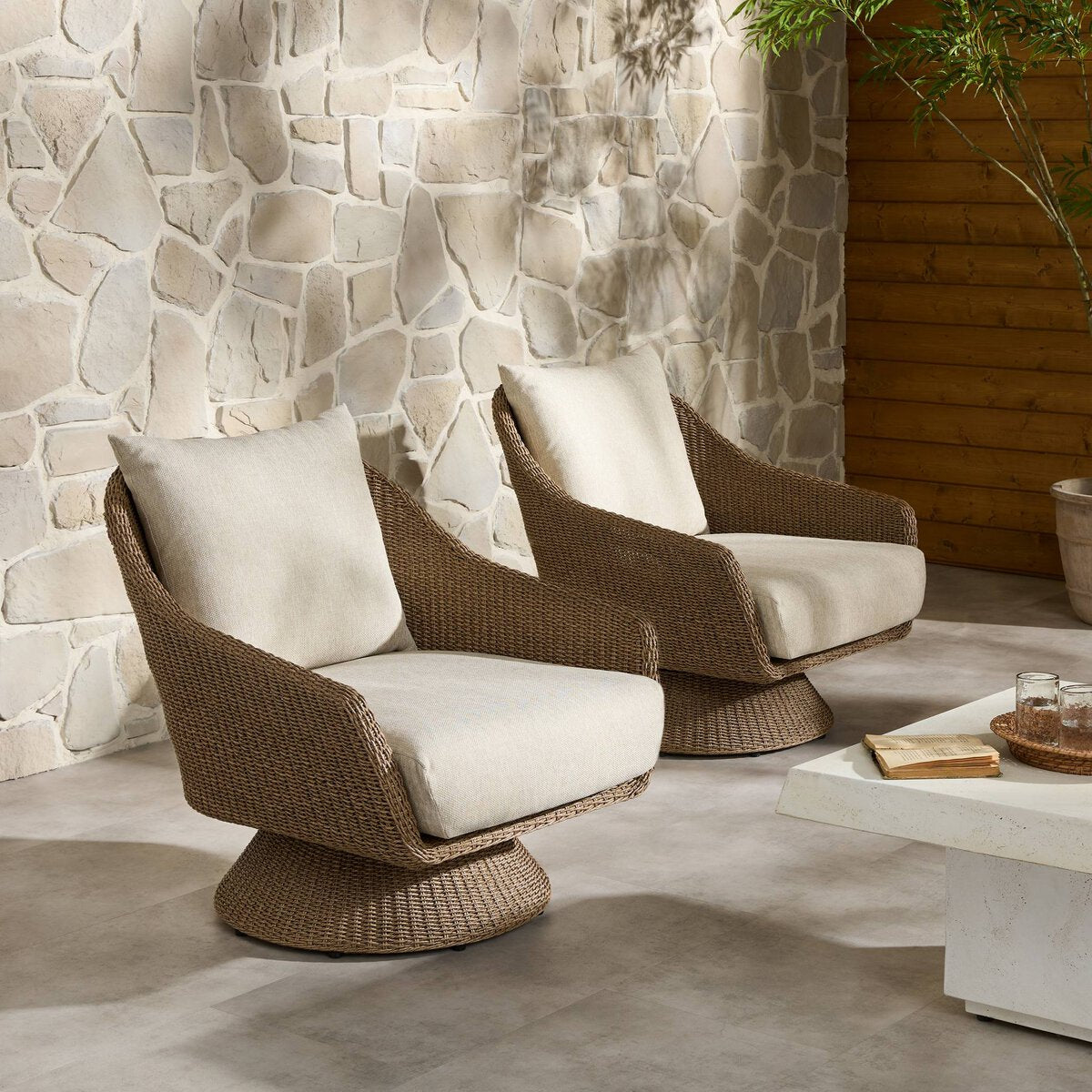 Woven Tulip Outdoor Swivel Lounge Chair - Styled View