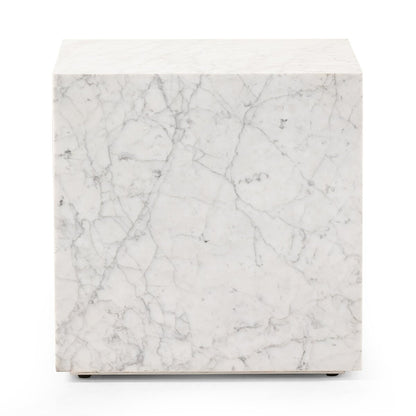 Carrara Marble Block End Table - Front View