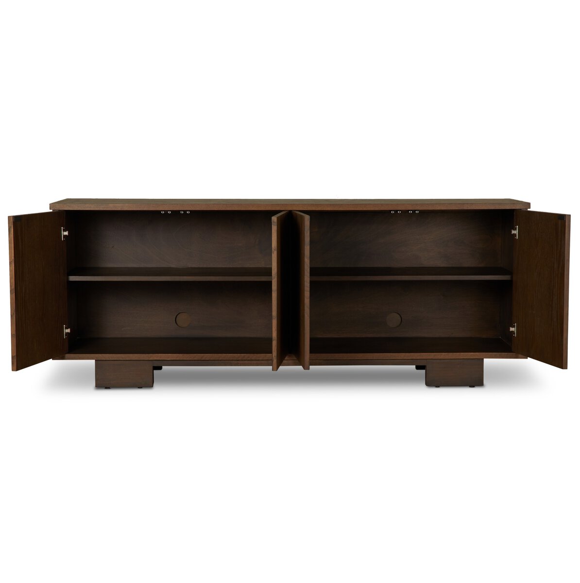 Minimal Oak Plinth Base Sideboard - Open Storage View