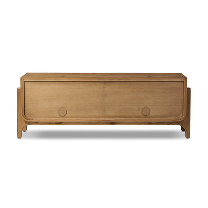Curved Base Oak Media Console - Back View