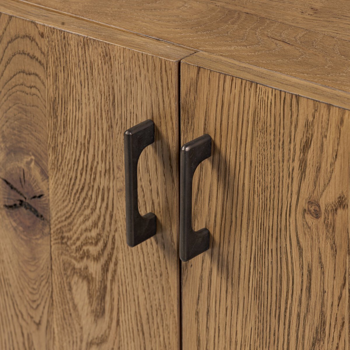 Curved Base Oak Media Console - Detail View