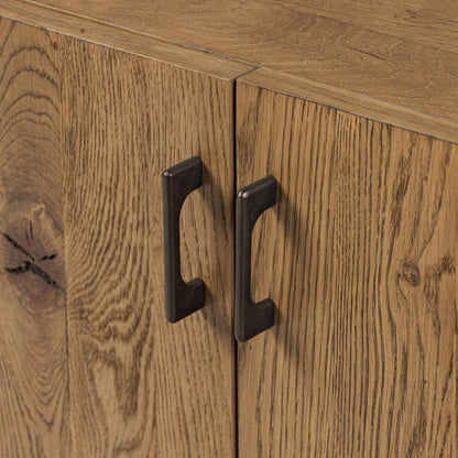 Curved Base Oak Media Console - Detail View