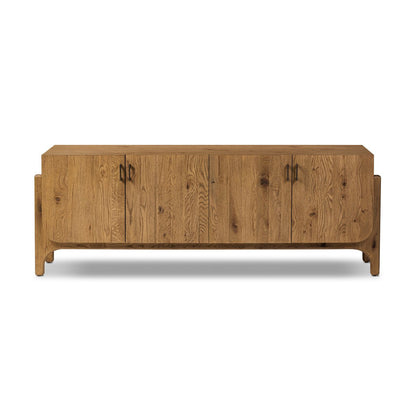 Curved Base Oak Media Console - Front View