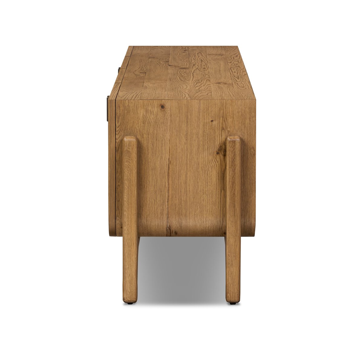 Curved Base Oak Media Console - Side View