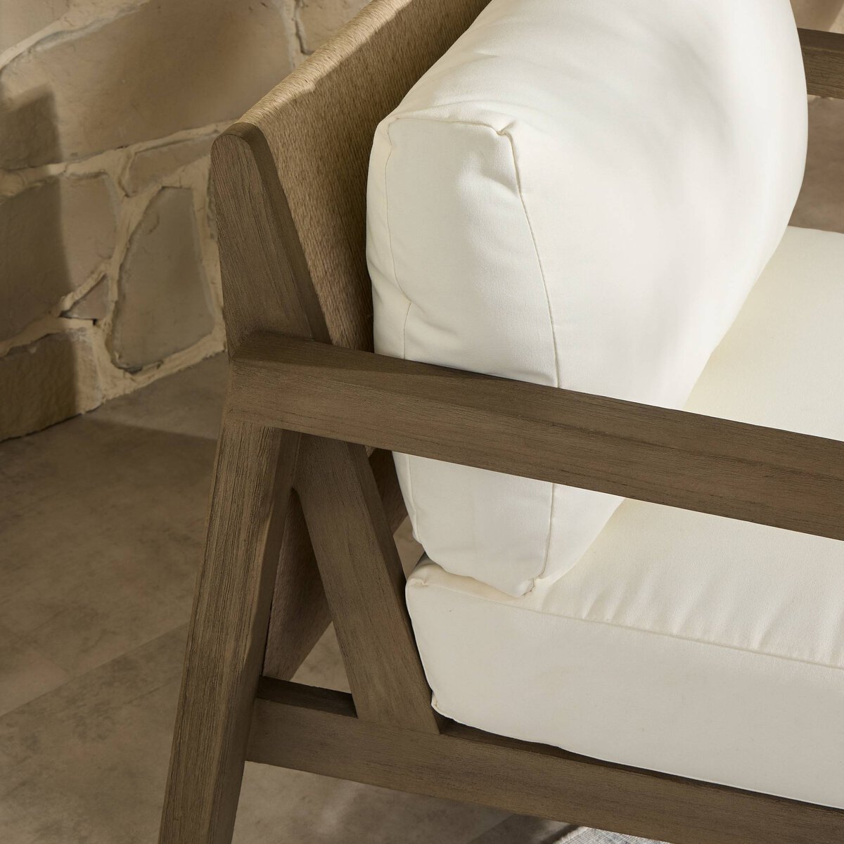 Nordic Teak Woven-Back Outdoor Chair - Detail View