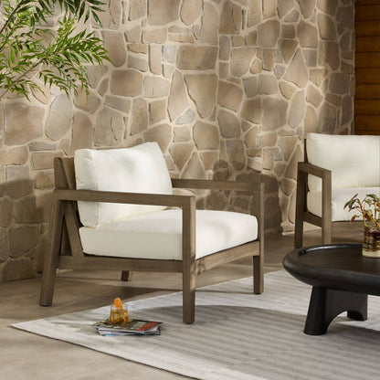 Nordic Teak Woven-Back Outdoor Chair - Styled View