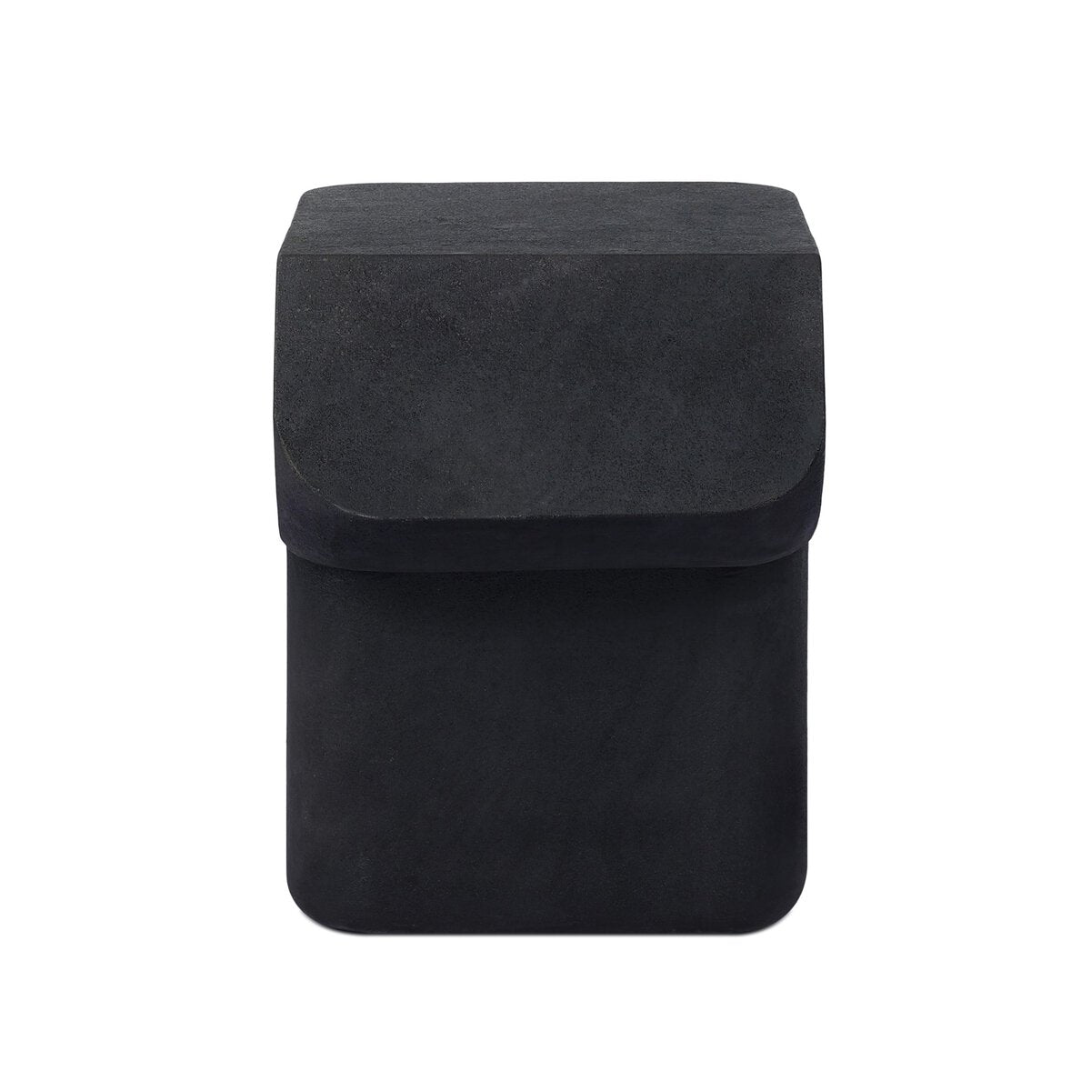 Black Lava Stone Sculptural Side Table - Front View