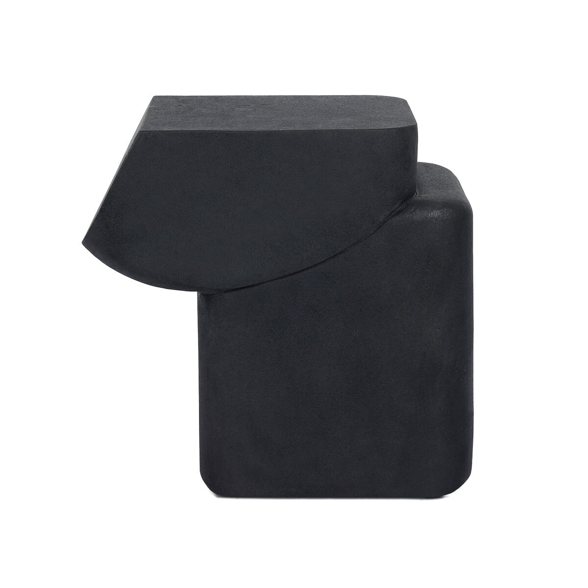Black Lava Stone Sculptural Side Table - Side View