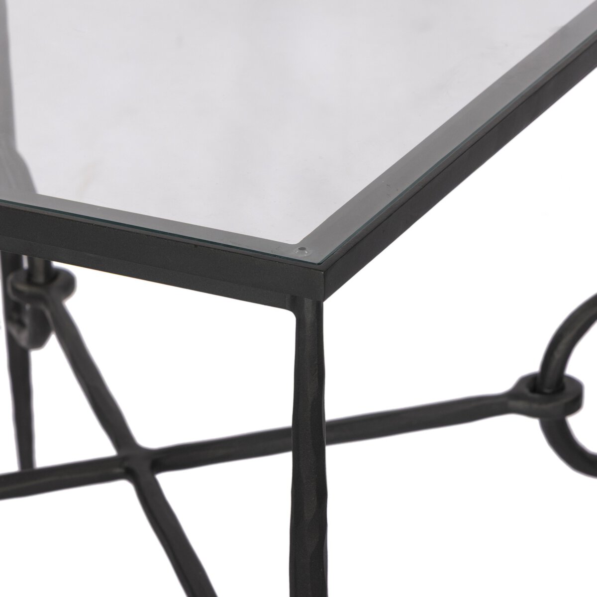 Hammered Metal Marble Top End Table - Detail View