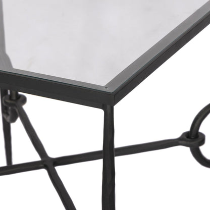 Hammered Metal Marble Top End Table - Detail View