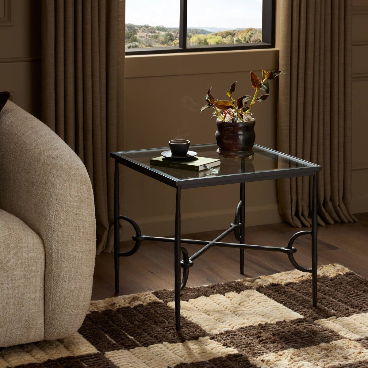 Hammered Metal Marble Top End Table - Styled View