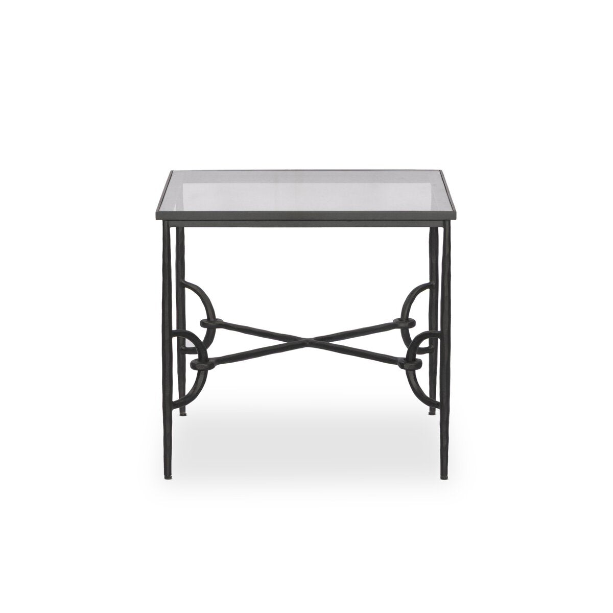 Hammered Metal Marble Top End Table - Front View