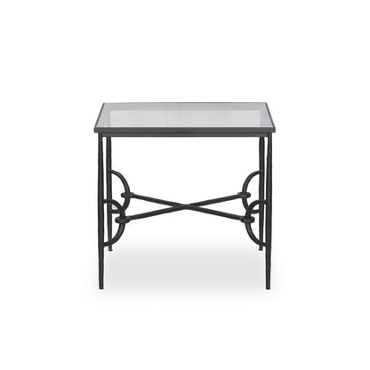 Hammered Metal Marble Top End Table - Front View