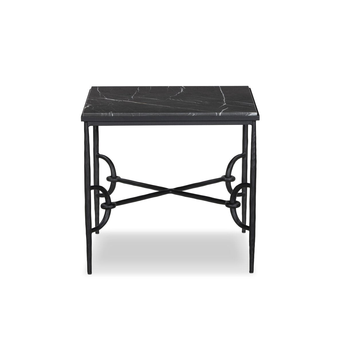 Hammered Metal Marble Top End Table - Front View