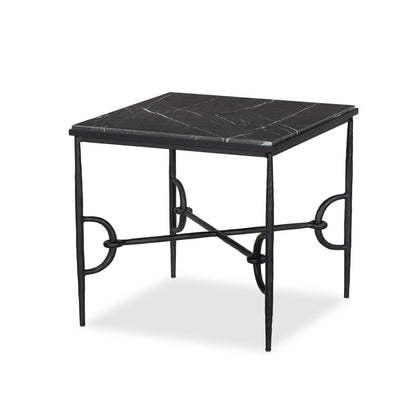 Hammered Metal Marble Top End Table