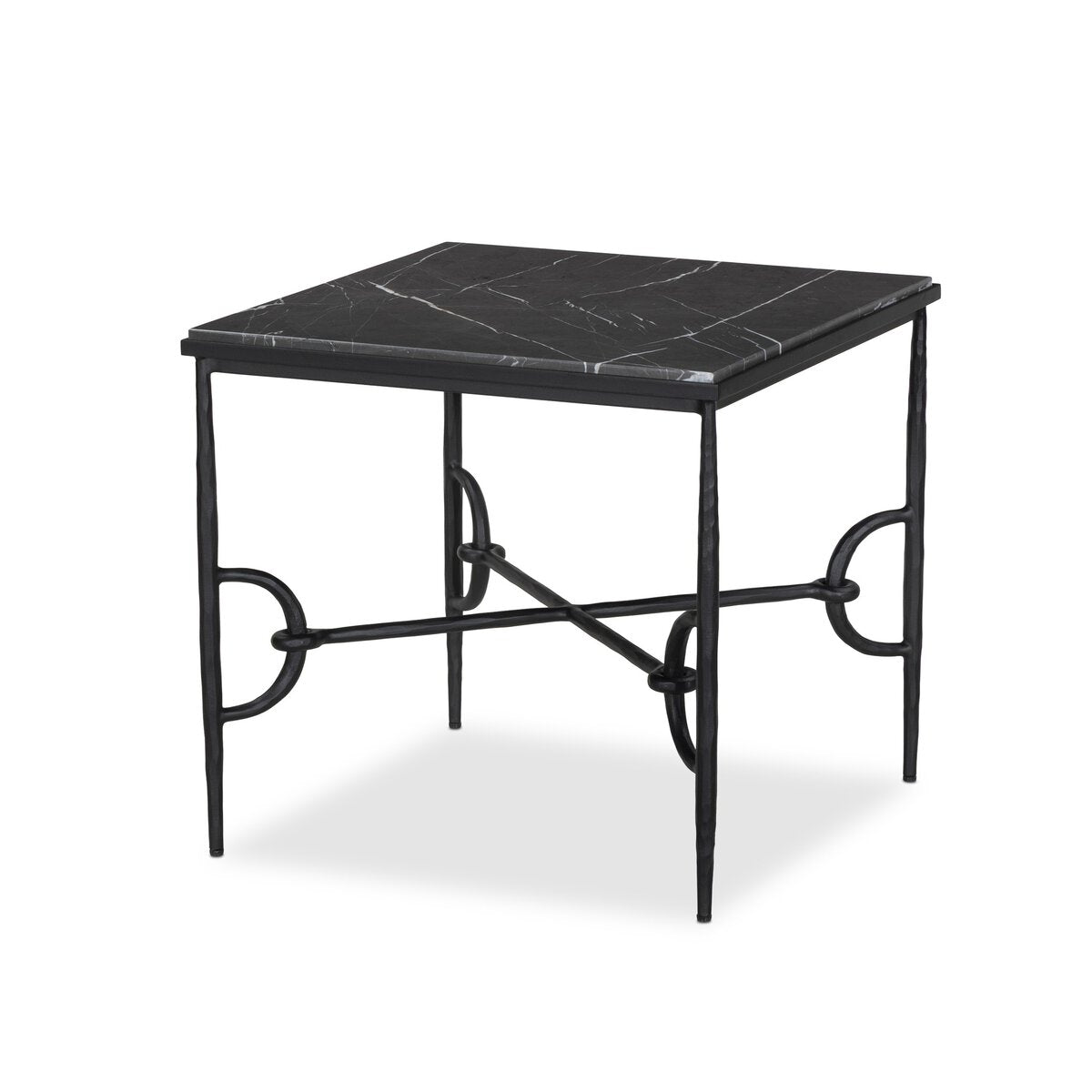 Hammered Metal Marble Top End Table - Main View