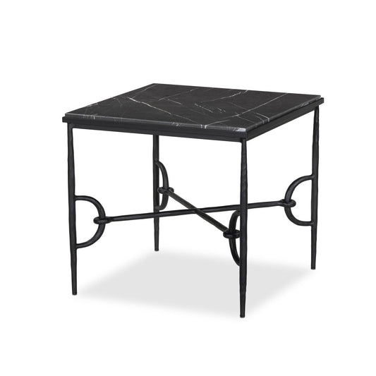 Hammered Metal Marble Top End Table - Main View