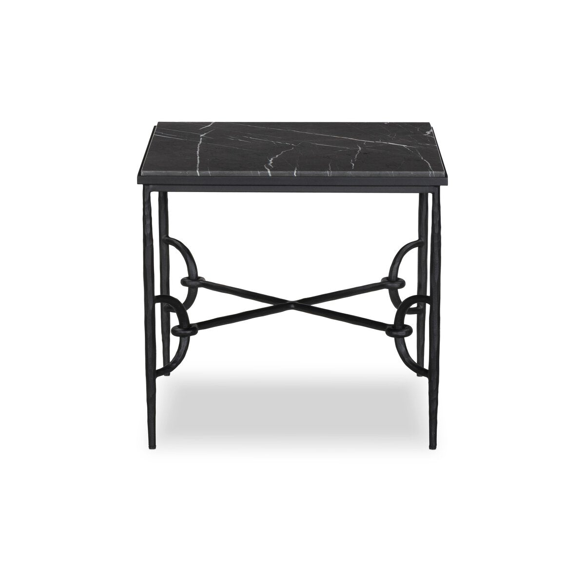 Hammered Metal Marble Top End Table - Side View