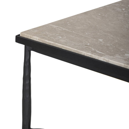 Hammered Metal Marble Top End Table - Detail View