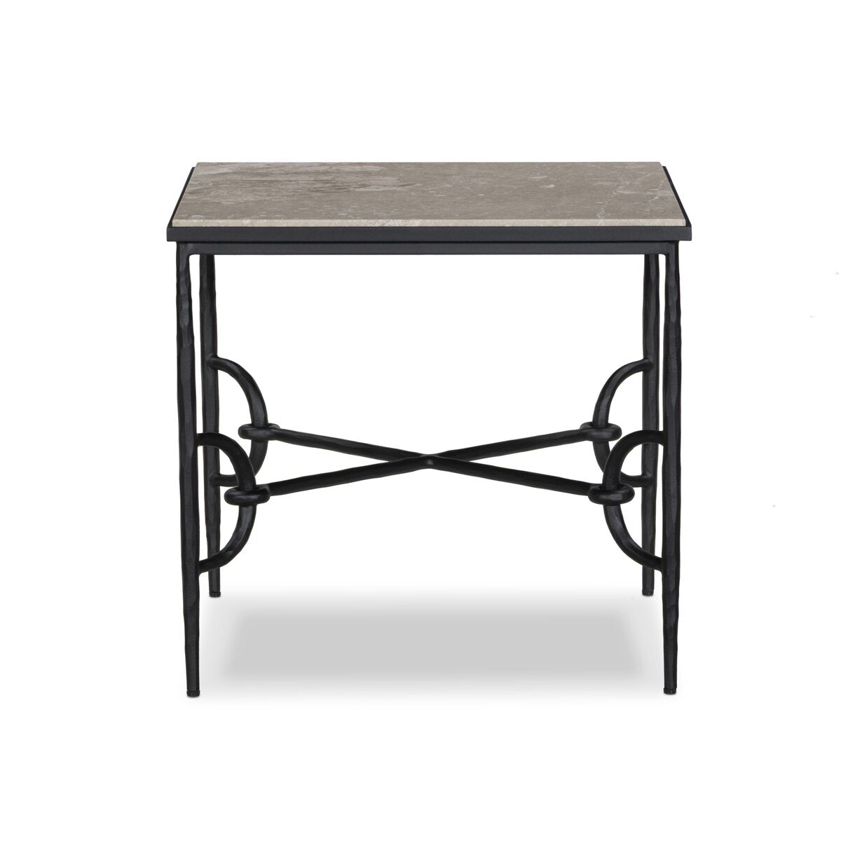 Hammered Metal Marble Top End Table - Front View