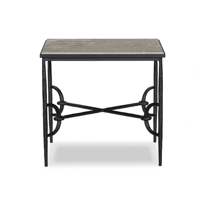 Hammered Metal Marble Top End Table - Front View