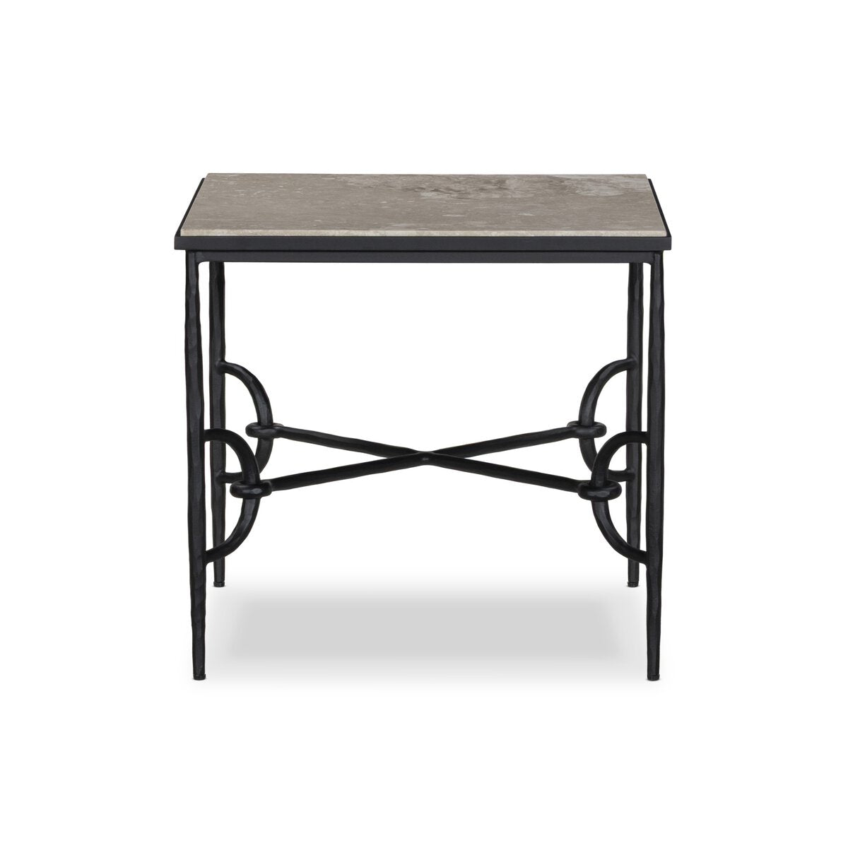 Hammered Metal Marble Top End Table - Side View