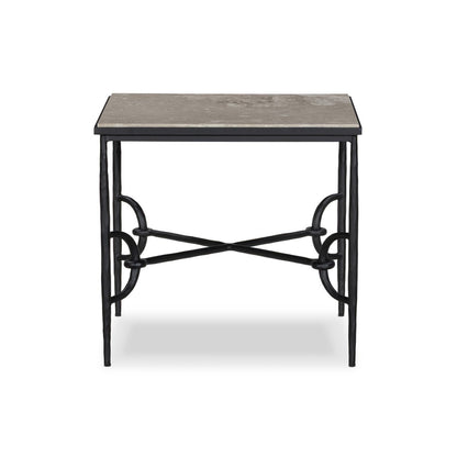 Hammered Metal Marble Top End Table - Side View