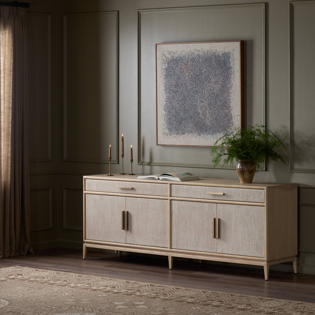 Oak Sideboard with Paper Cord Drawers - Styled View