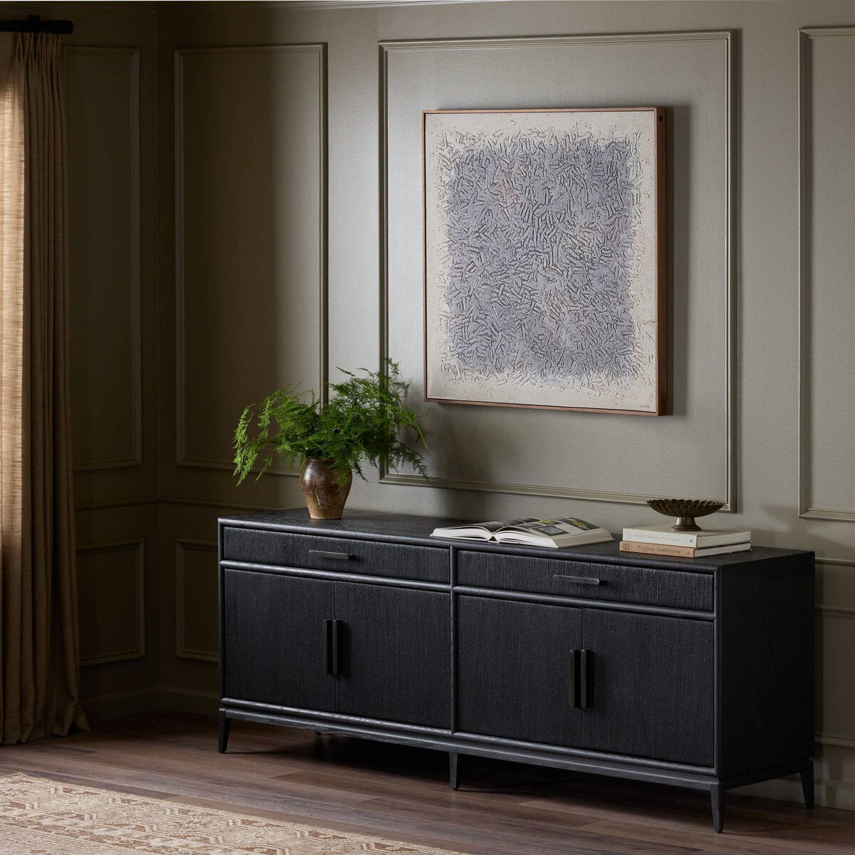 Oak Sideboard with Paper Cord Drawers - Styled View