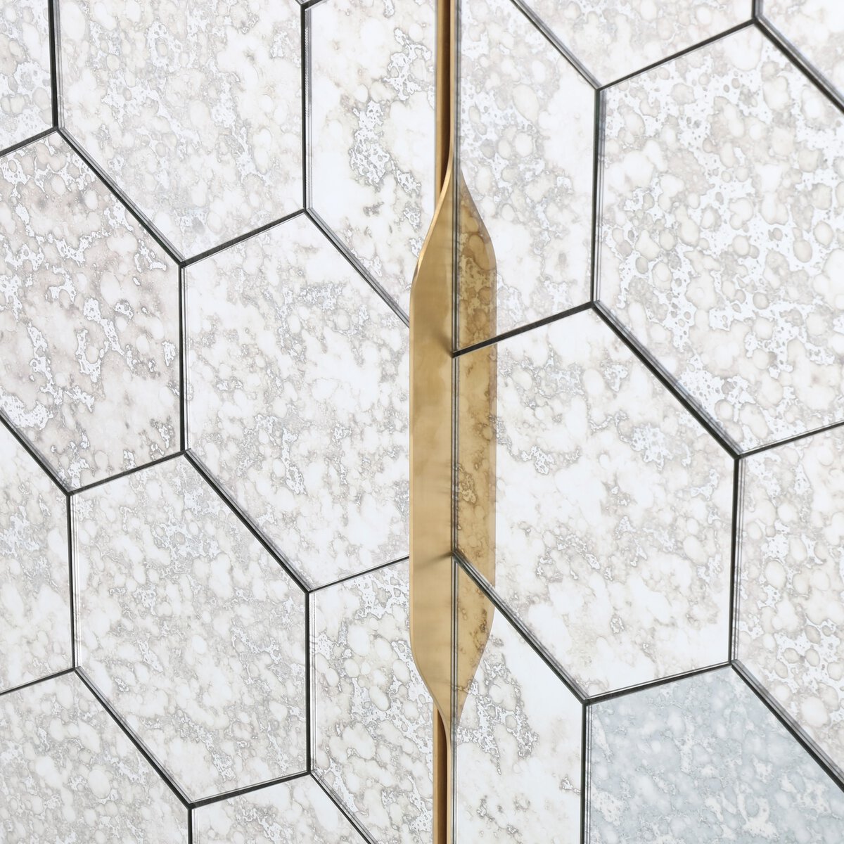 Honeycomb Mirror Door Walnut Sideboard - Detail View