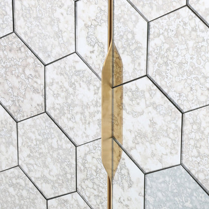 Honeycomb Mirror Door Walnut Sideboard - Detail View