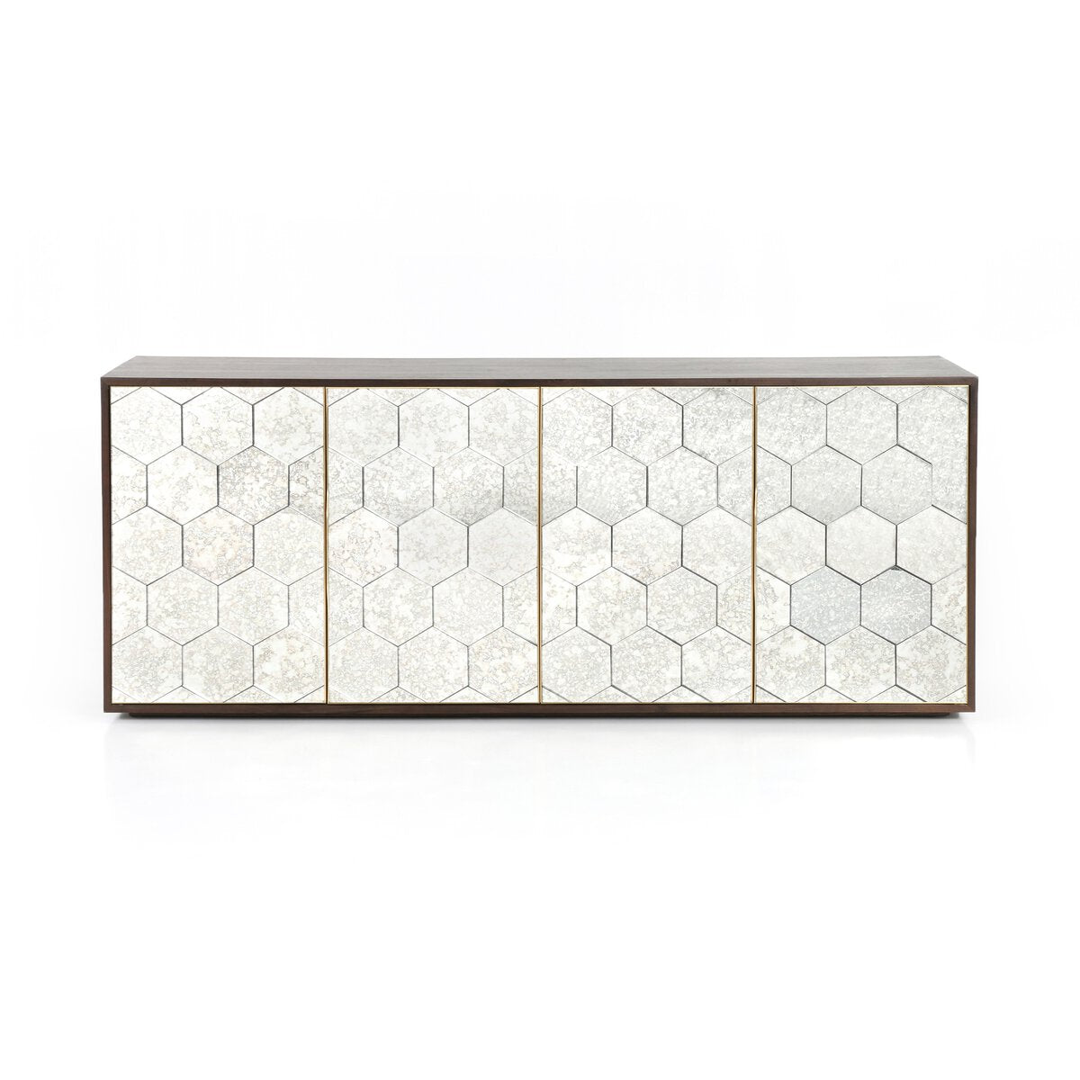 Honeycomb Mirror Door Walnut Sideboard - Front View
