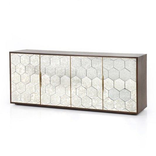 Honeycomb Mirror Door Walnut Sideboard - Main View