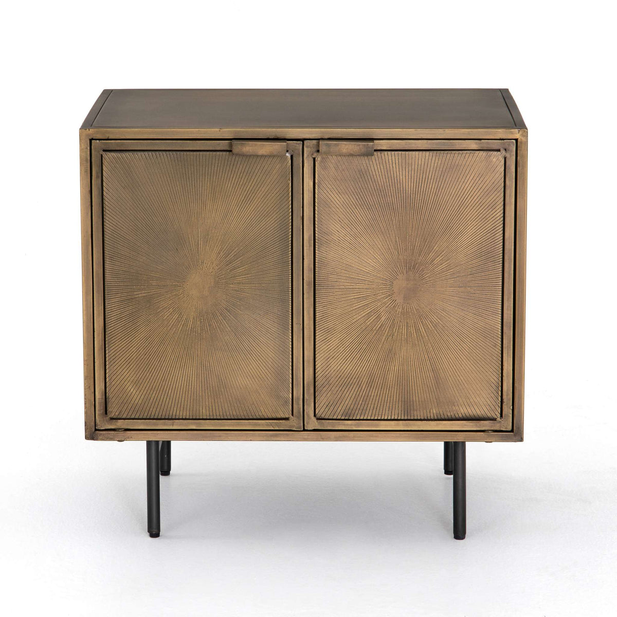 Sunburst Metal Cabinet Nightstand - Front View