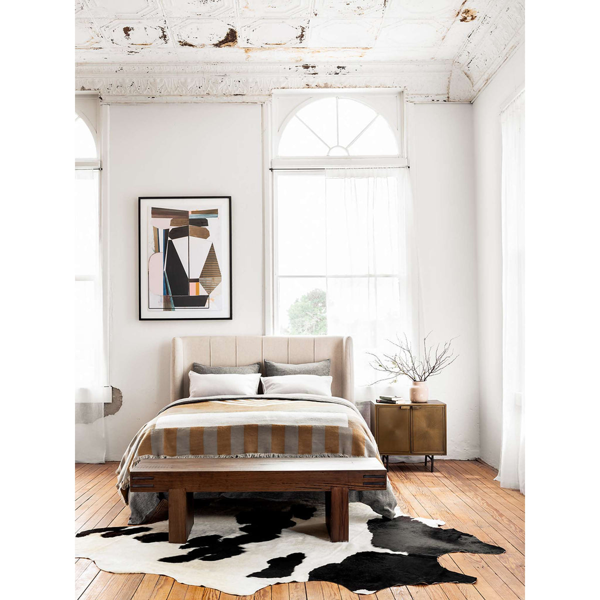 Sunburst Metal Cabinet Nightstand - Room View