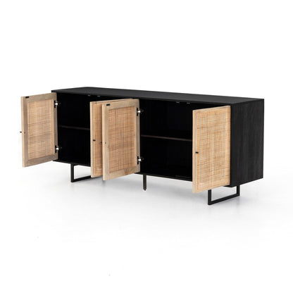 Woven Cane Mango Wood Sideboard - Open Storage View