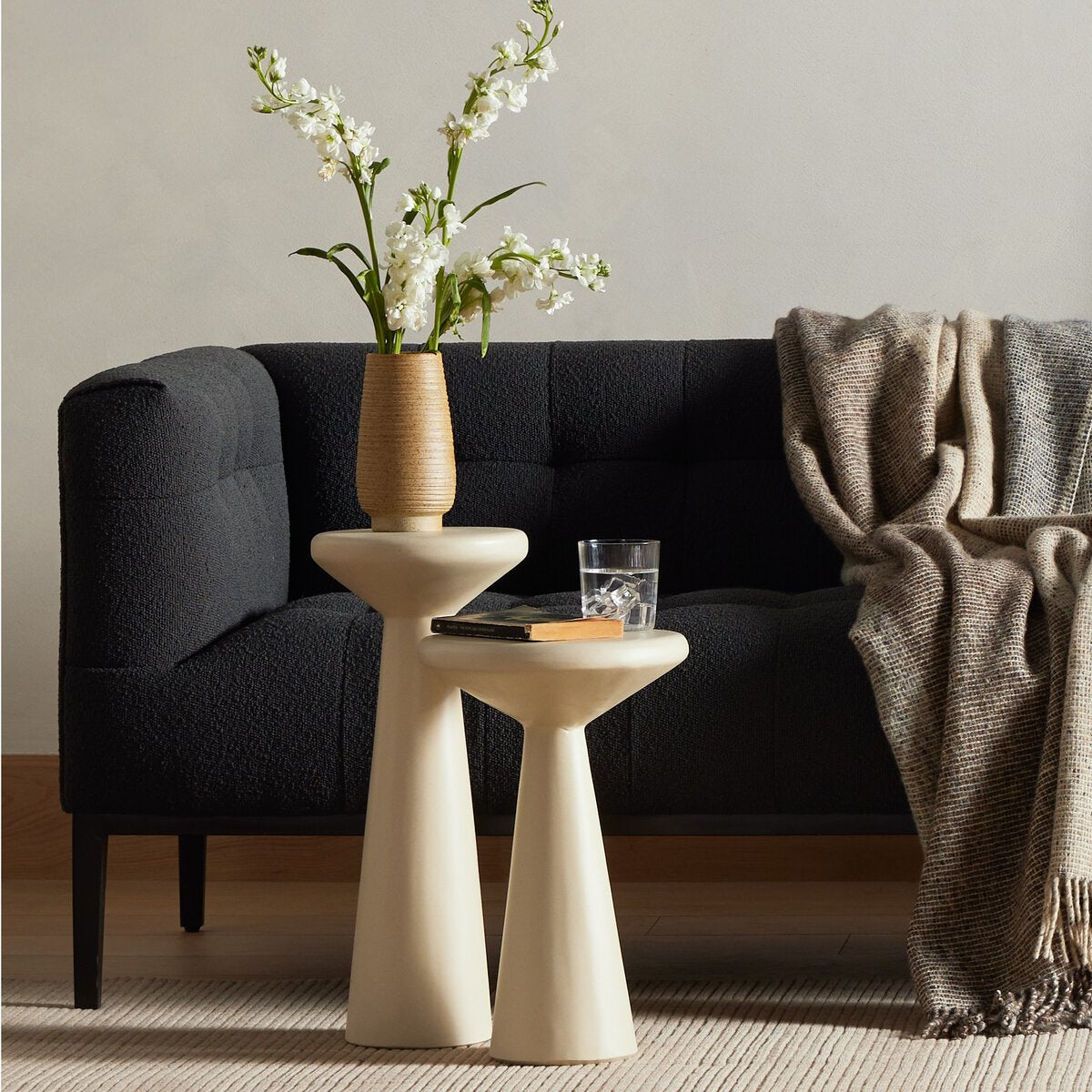 Two-Piece Concrete Pedestal Table Set - Styled View